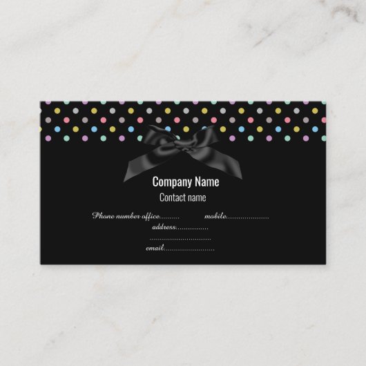 Black Pastel Spot BOW CARTE DE VISITE (Devant)