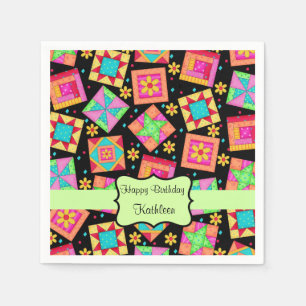 Black Patchwork Quilt Block Name Happy Birthday Servet