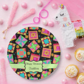 Black Patchwork Quilt Block Name Happy Retirement Papieren Bordje (Feest)