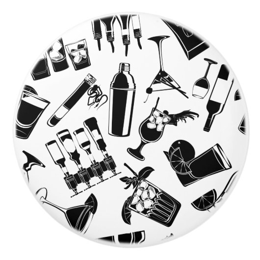 Black Pattern Cocktail Bar Keramische Knop (Voorkant)