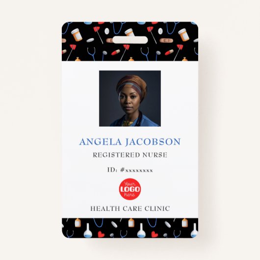 Black Pattern Registered Nurse Healthcare Logo QR Badge (Voorkant)