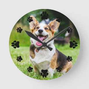 Black Paw Prints Add Your Pet Photo Ronde Klok