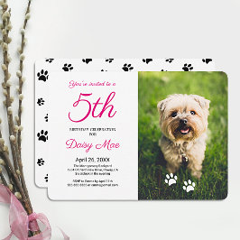 Black Paw Prints Pet Birthday Foto-uitnodiging Kaart