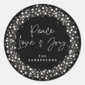Black Peace Love+Joy Sparking Lights Ronde Sticker (Voorkant)