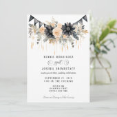 Black & Peach Floral Wedding Invitation  (Debout devant)