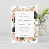 Black Peach Gold Floral Customizable Wedding  Kaart (Staand voorkant)