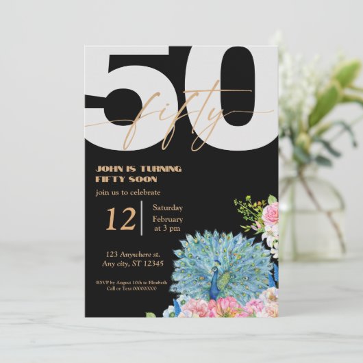Black Peacock 50e anniversaire Invitations (Debout devant)