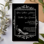Black Peacock Faire-part de mariage florissante<br><div class="desc">Célébrez votre amour dans l'élégance vibrante avec ce Faire-part de mariage Black Peacock Flourish. Encadré de fleurs gracieuses et orné d'un motif paon frappant, ce design allie charme royal et simplicité moderne. Élégant script présente les noms de la mariée et du marié, tandis que la typographie propre et moderne présente...</div>