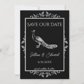 Black Peacock Flourish Save the Date Aankondiging (Voorkant)