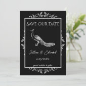 Black Peacock Flourish Save the Date Aankondiging (Staand voorkant)