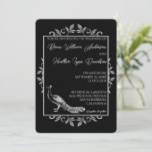 Black Peacock Flourish Wedding Invitation Kaart (Staand voorkant)
