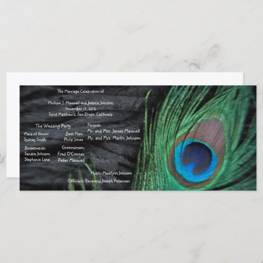 Black Peacock Velvet Achtergrond Trouwprogramma Programma (Voorkant / Achterkant)