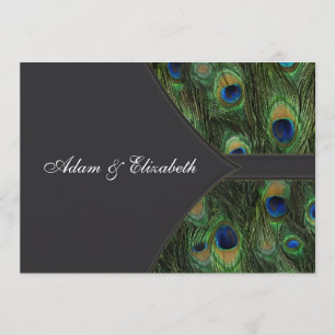 Black Peacock Wedding Invitations Kaart