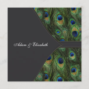 Black Peacock Wedding Invitations Kaart