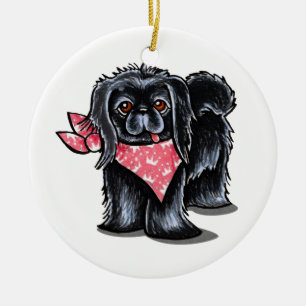 Black Pekingese Pink Princess Keramisch Ornament