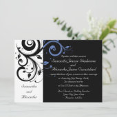 Black Periwinkle Cornflower Blue Floral Wedding Kaart (Staand voorkant)