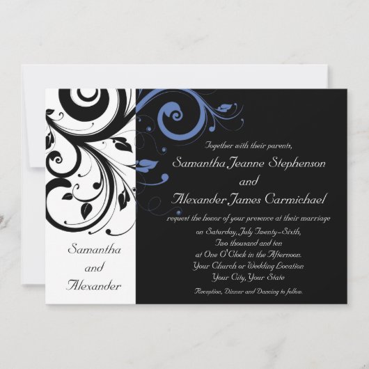 Black Periwinkle Cornflower Blue Floral Wedding Kaart (Voorkant)