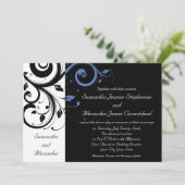 Black Periwinkle Cornflower Blue Floral Wedding Kaart (Staand voorkant)