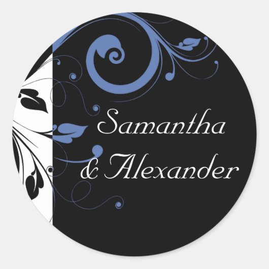 Black Periwinkle Cornflower Blue Floral Wedding Ronde Sticker (Voorkant)