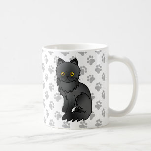 Black Persian Cute Cartoon Cat Illustration Koffiemok