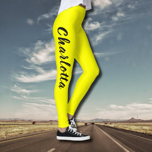 Black Personalize Name   Neon gele kleur Leggings
