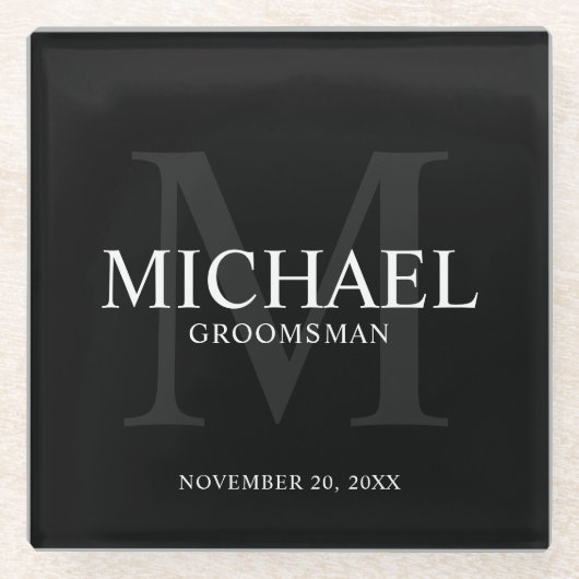 Black Personalized Groomsmen Glazen Onderzetter (Voorkant)
