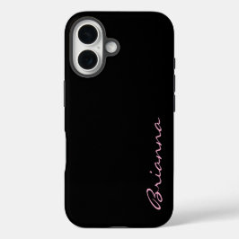 Black Personalized Name Pink Text  iPhone 16 Hoesje