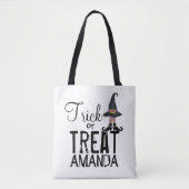 Black Personalized Typography Whimsy Witch Draagtas (Voorkant)