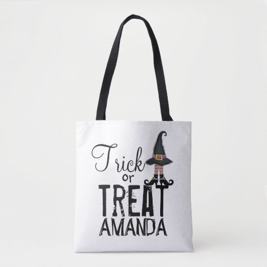 Black Personalized Typography Whimsy Witch Draagtas (Voorkant)