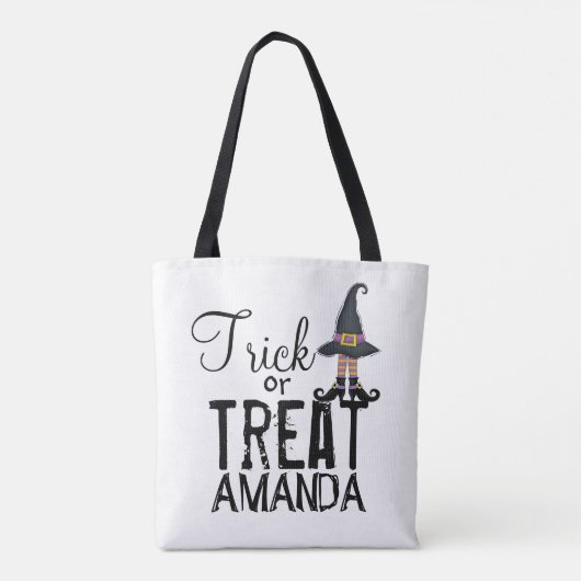 Black Personalized Typography Whimsy Witch Draagtas (Achterkant)