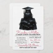 Black Pet & Gown Waterverf Afstuderen Uitnodiging (Voorkant / Achterkant)