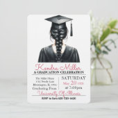 Black Pet & Gown Waterverf Afstuderen Uitnodiging (Staand voorkant)