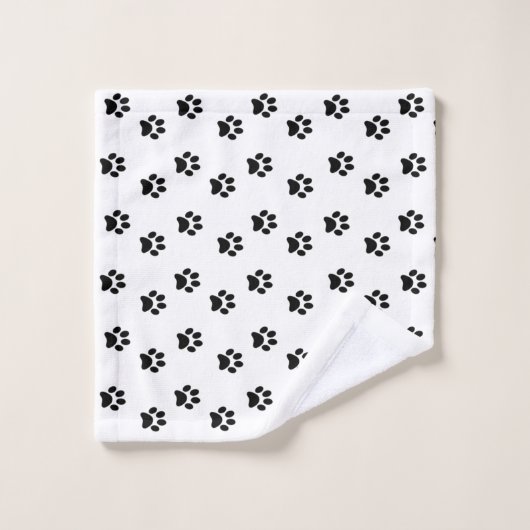 Black Pet Paws Pattern on White Bad Handdoek (Wasdoekje)