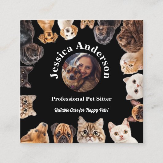 Black Pet Sitter Visitekaartje met aangepaste foto (Voorkant)