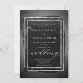 Black Pewter & Silver Lijsten Metallic Wedding Kaart (Voorkant)