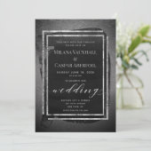 Black Pewter & Silver Lijsten Metallic Wedding Kaart (Staand voorkant)