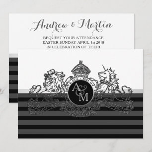 Black Pewter White Lion Unicorn Emblem Wedding Kaart