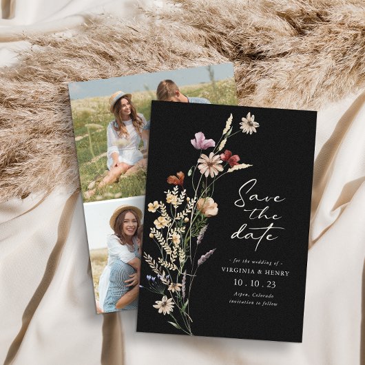 Black Photo Boho Save the Date Flat Kaart