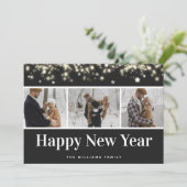 Black Photo Collage Bonne année Carte (Debout devant)