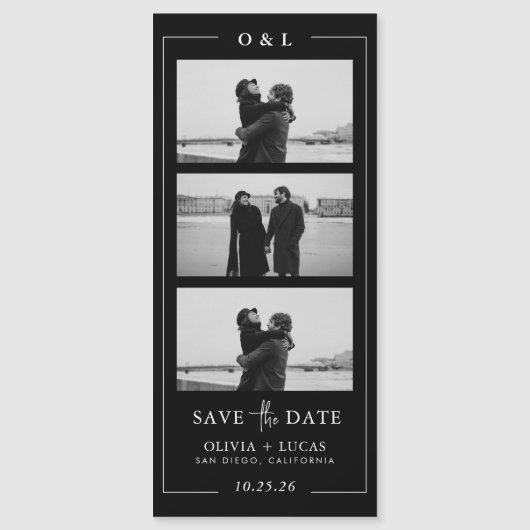 Black Photo Strip Monogram Border Magnetic Wedding (Voorkant)