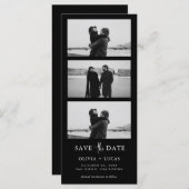Black Photo Strip Wedding QR Code Bewaar de datum (Voorkant / Achterkant)