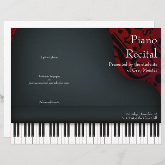 Black Piano on Red Folded Overweging Programme (Voorkant / Achterkant)