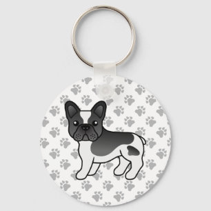 Black Pied French Bulldog Cute Cartoon Dog Sleutelhanger