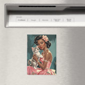 Black Pin-Up Roze Jurk en Schattigee Kitten Magneet (Insitu (Vaatwasser))