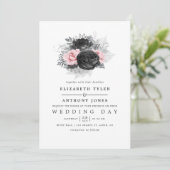 Black Pink and Silver  Rozen Wedding Kaart (Staand voorkant)