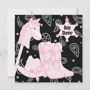 Black Pink Cowgirl Baby Shower Uitnodigingen