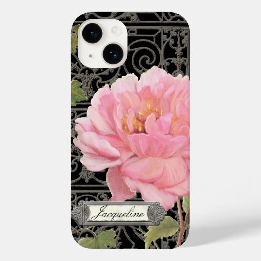 Black Pink Elegant Stylish Peony Floral Case-Mate iPhone Case (Achterkant)