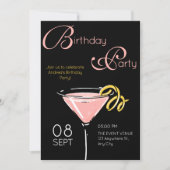 Black pink fancy cocktail birthday kaart (Voorkant)