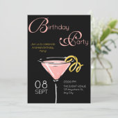Black pink fancy cocktail birthday kaart (Staand voorkant)
