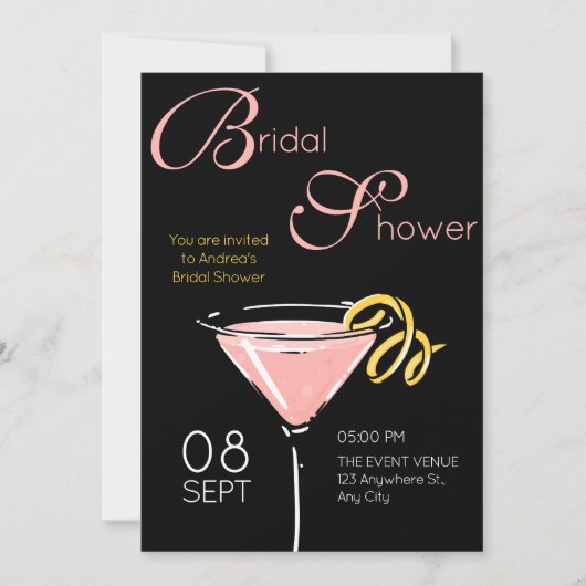 Black pink fancy cocktail bridal shower kaart (Voorkant)